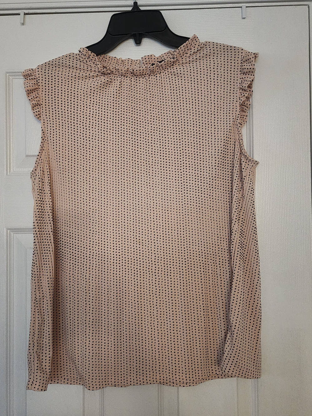 Adrianna Papell Blush Polka Dot Ruffle Neck Sleeveless Top